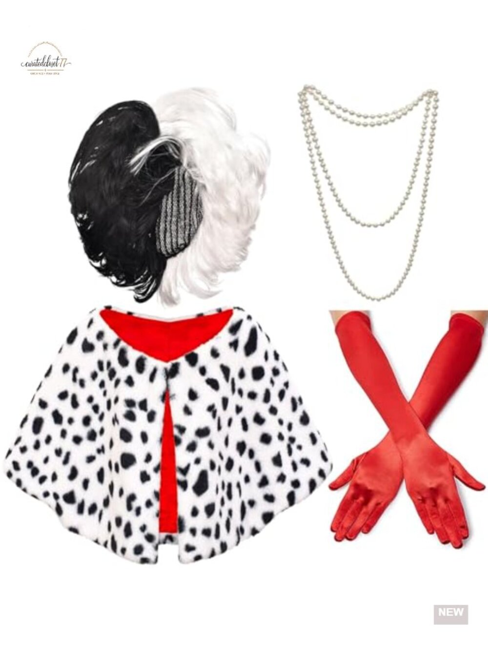 Halloween Costume Accessory Set Wig Gloves Shawl Scarf Necklace Fancy Dress